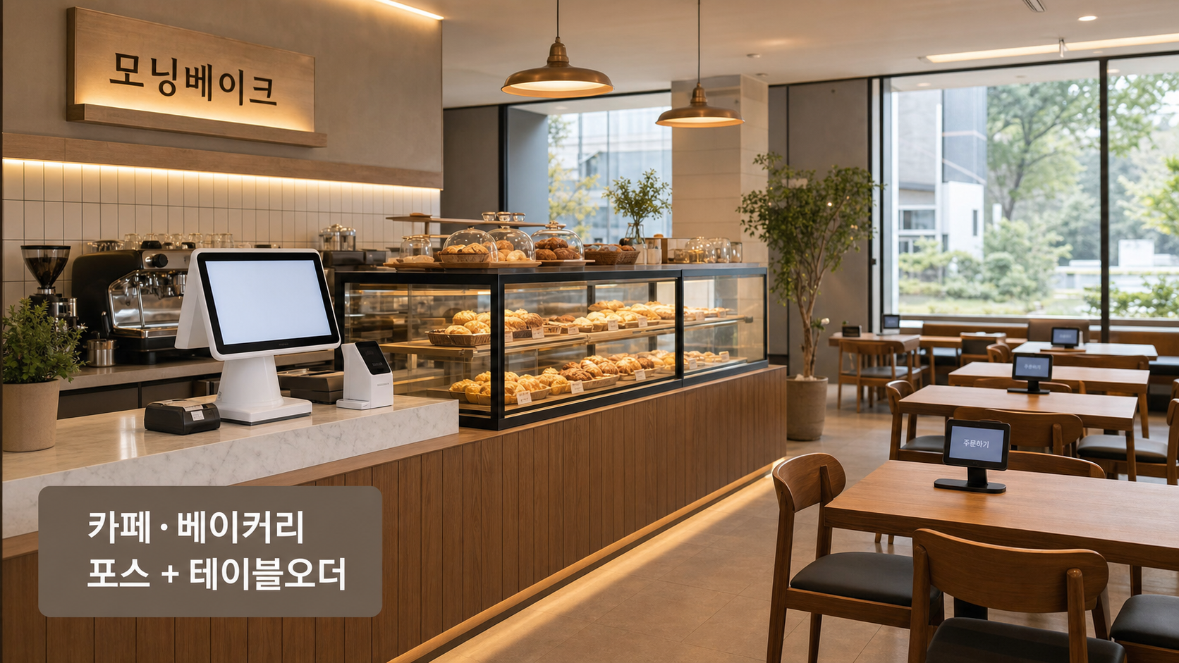모닝베이크 카페·베이커리의 포스와 테이블오더 설치 이미지